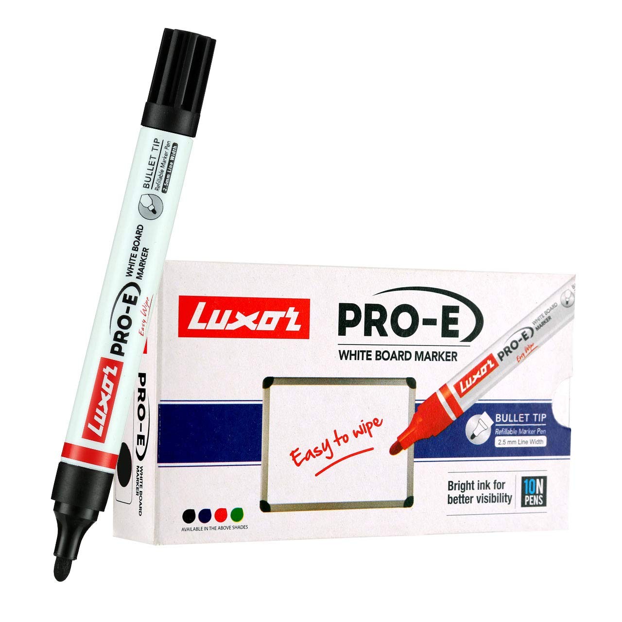 Luxor 1885 Pro-E Refillable White Board Marker - Black - Box of 10